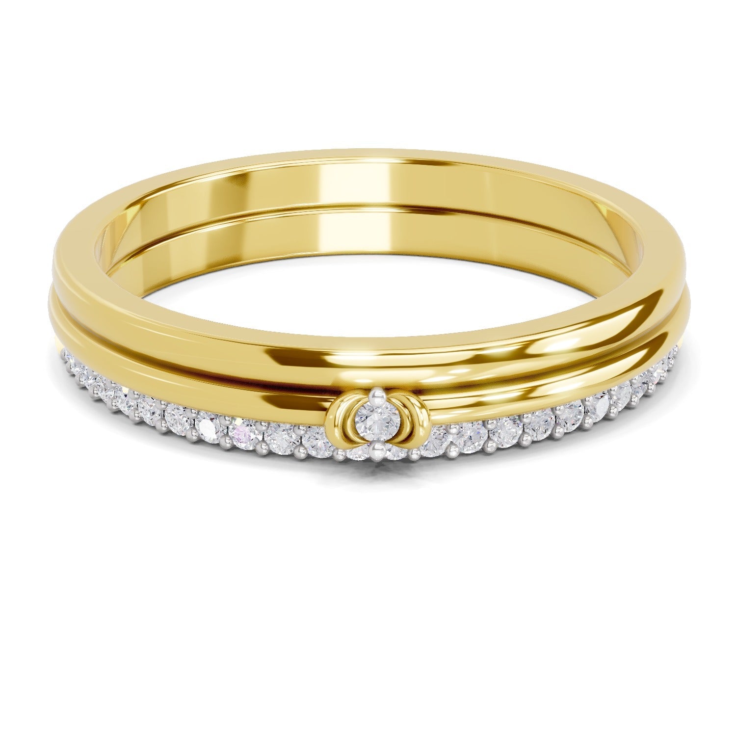 0.13 Ct Round Shape | 925 Sterling Silver Gold Plated Band Ring
