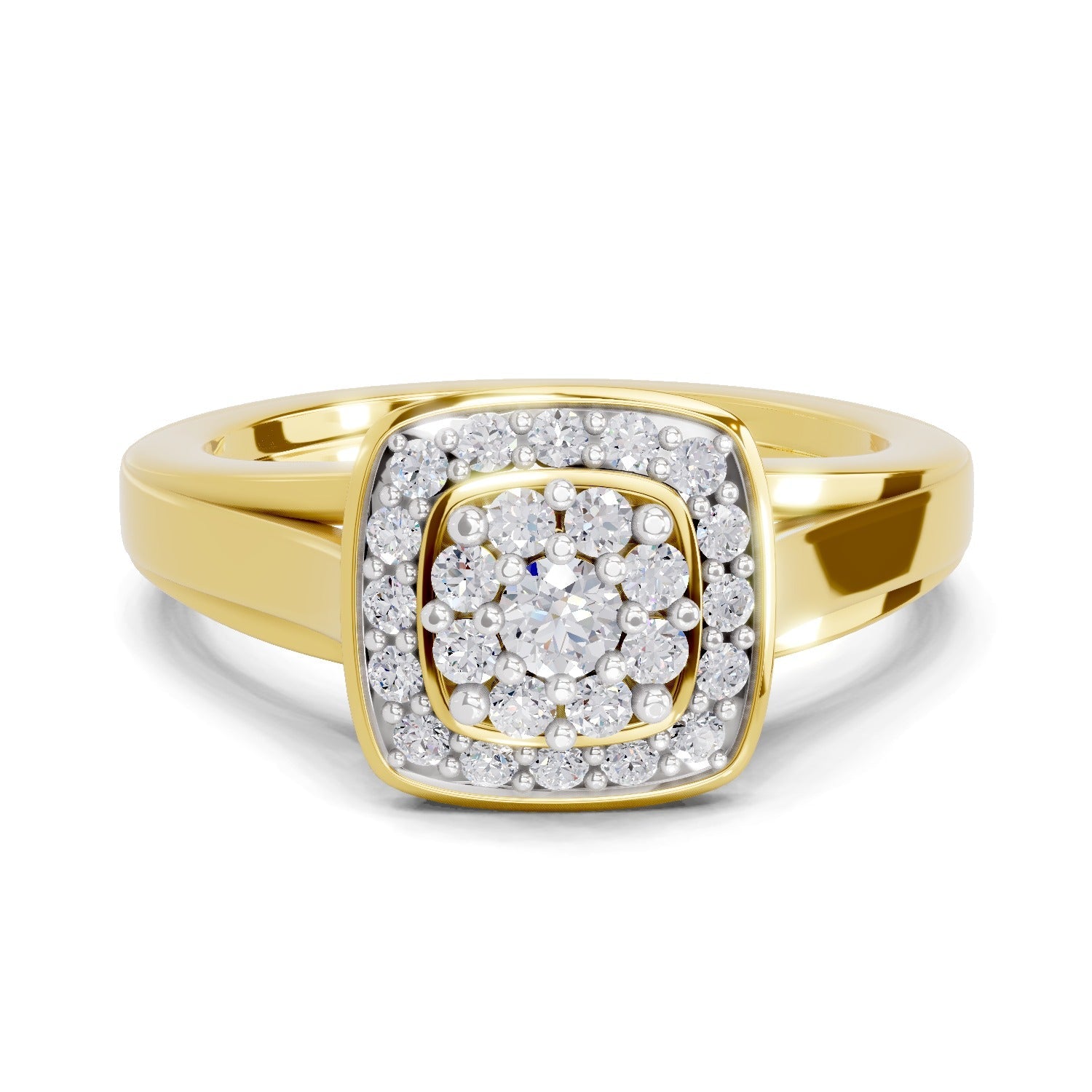 0.39 Ct Round Shape | 925 Sterling Silver Gold Plated Halo Ring
