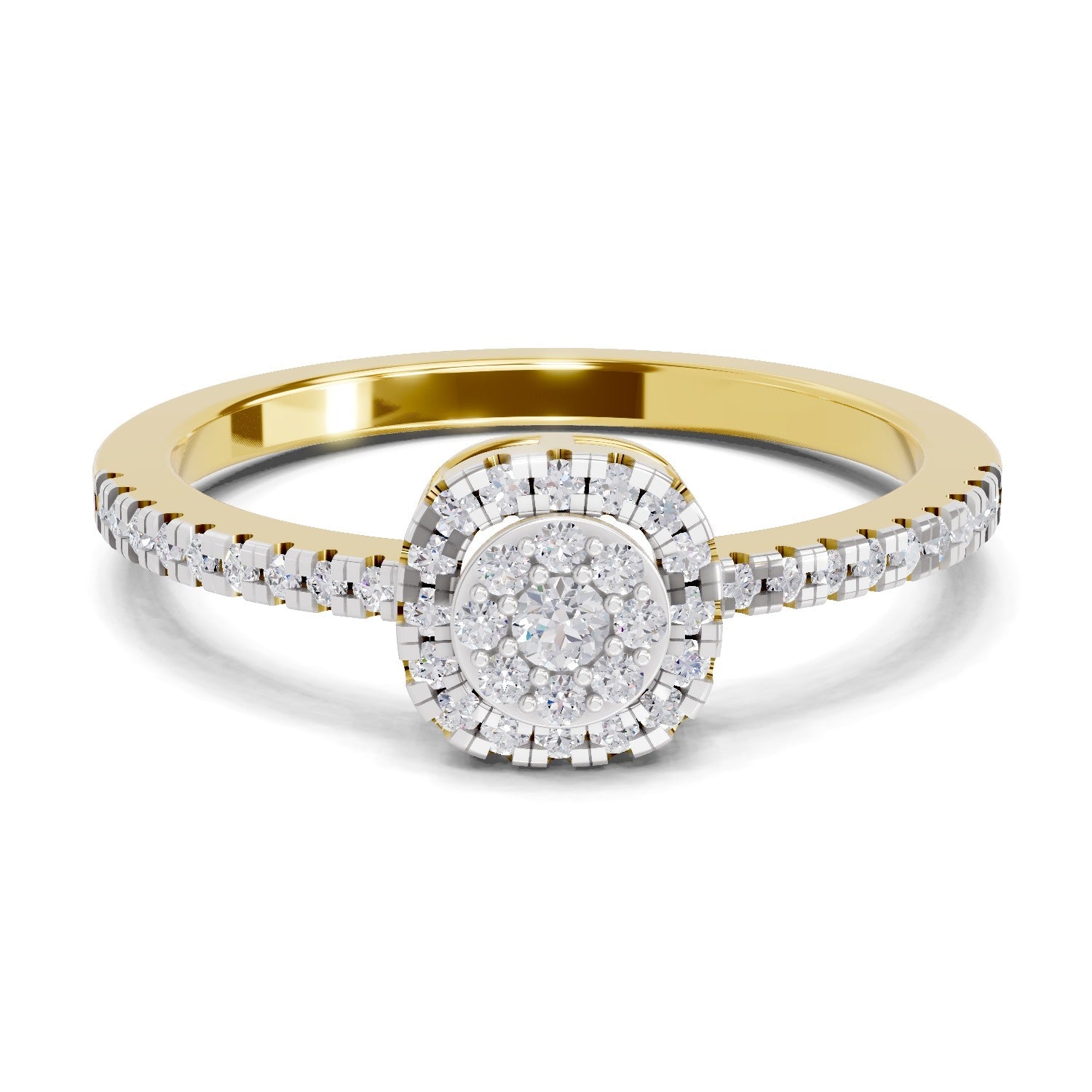 0.33 Ct Round Shape | 925 Sterling Silver Gold Plated Halo Ring