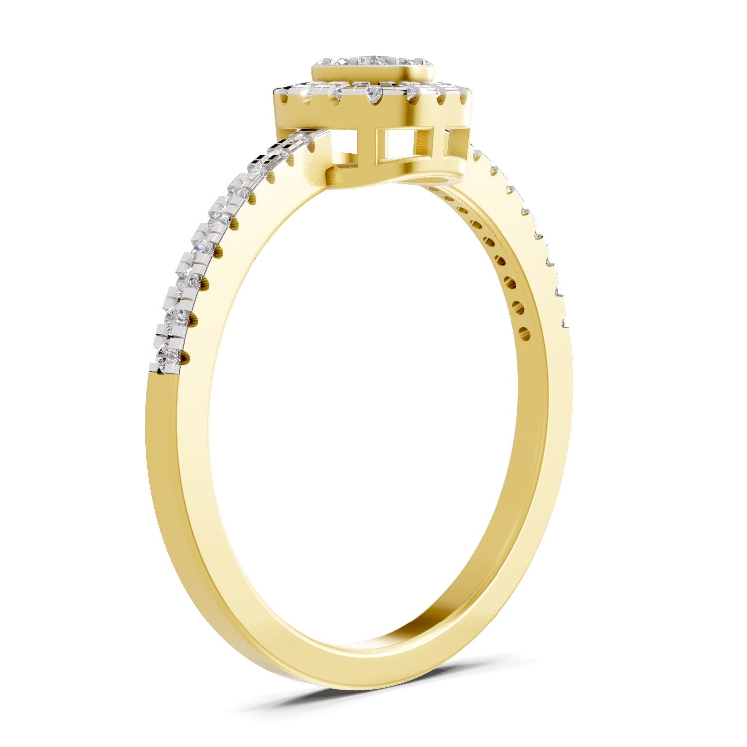 0.33 Ct Round Shape | 925 Sterling Silver Gold Plated Halo Ring