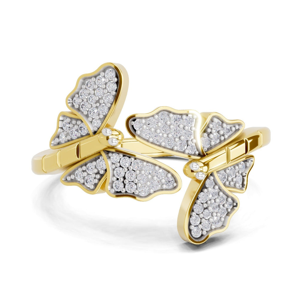0.27 Ct Round Shape | 925 Sterling Silver Gold Plated Butterfly Ring
