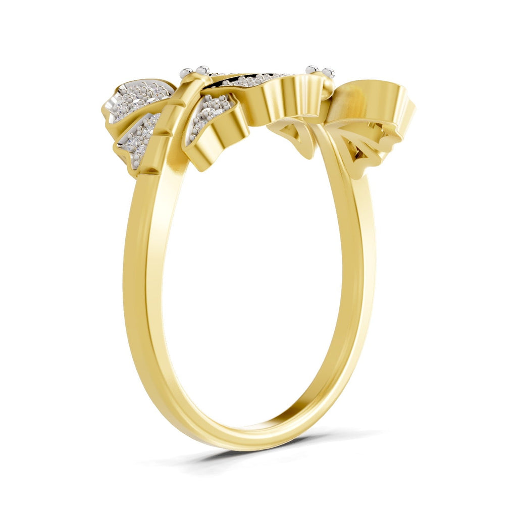 0.27 Ct Round Shape | 925 Sterling Silver Gold Plated Butterfly Ring