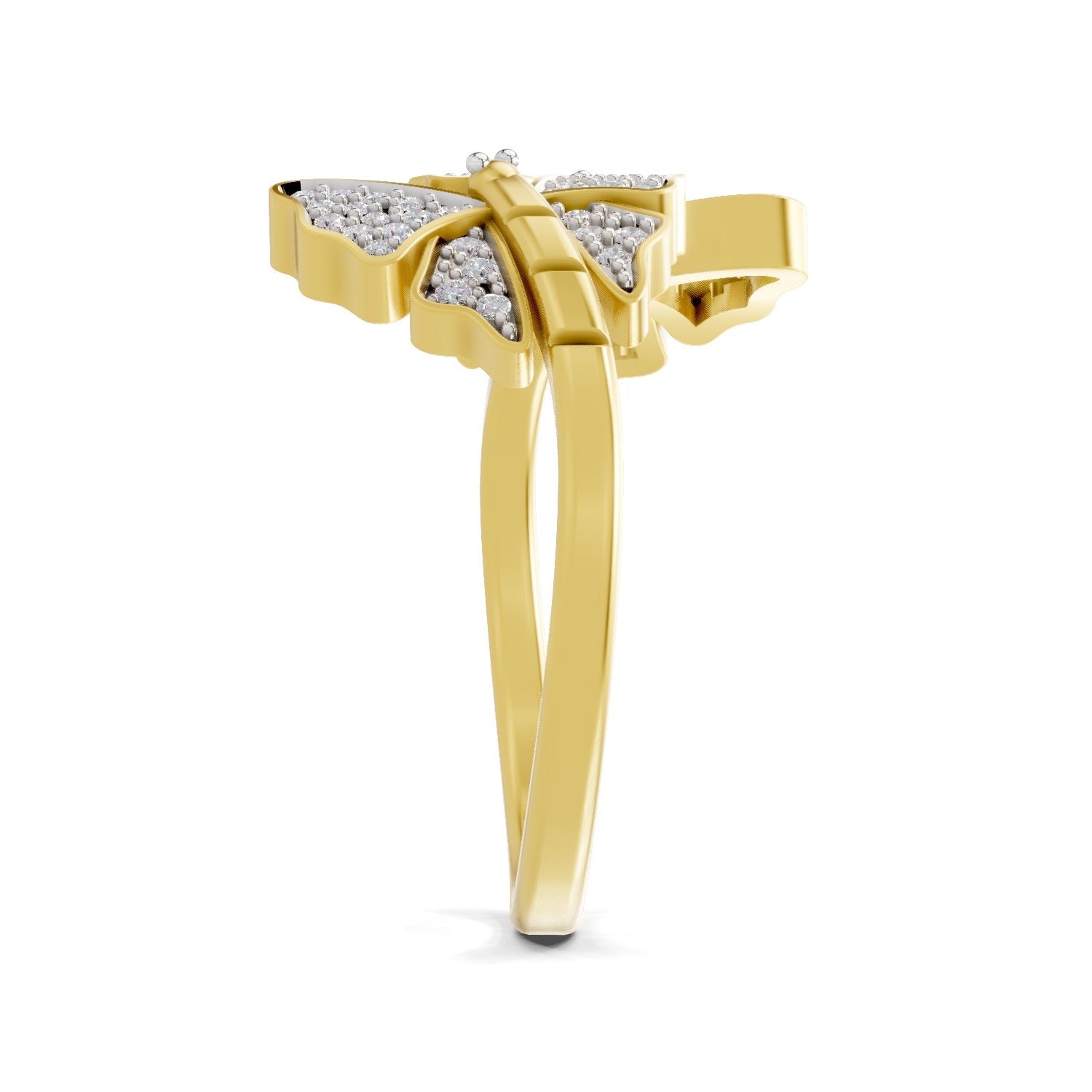 0.27 Ct Round Shape | 925 Sterling Silver Gold Plated Butterfly Ring