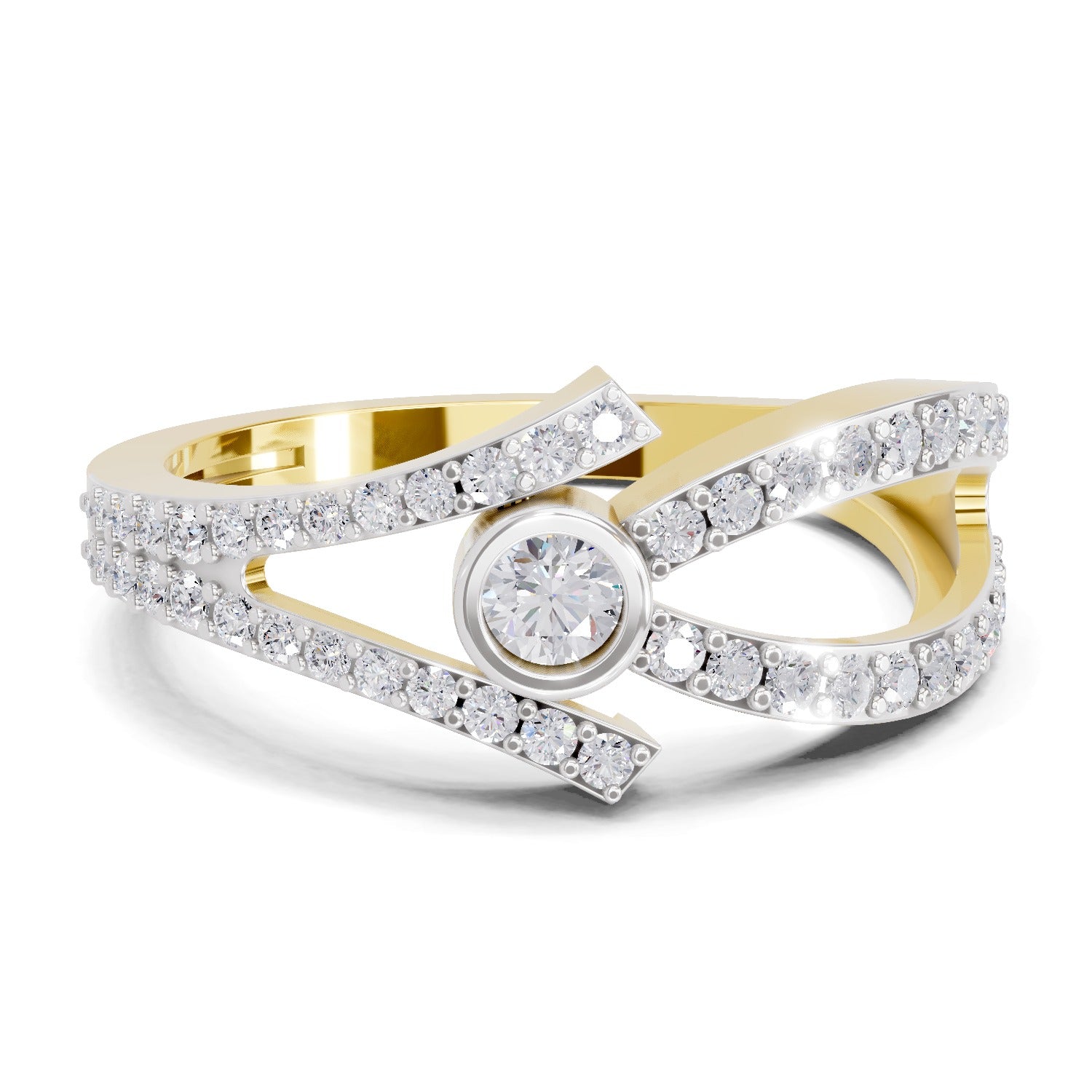 0.46 Ct Round Shape | 925 Sterling Silver Gold Plated Intersect Ring