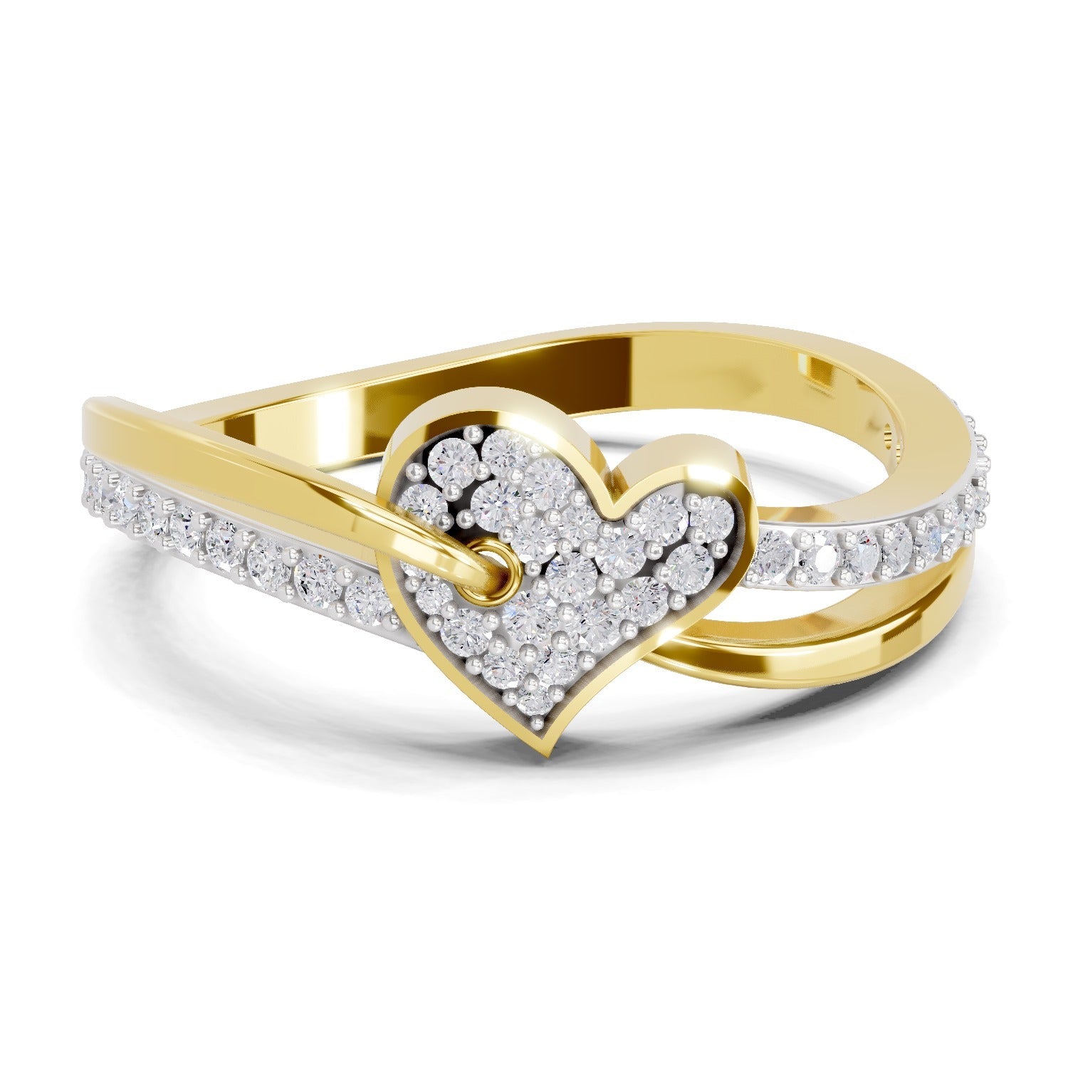 0.32 Ct Round Shape | 925 Sterling Silver Gold Plated Heart Ring