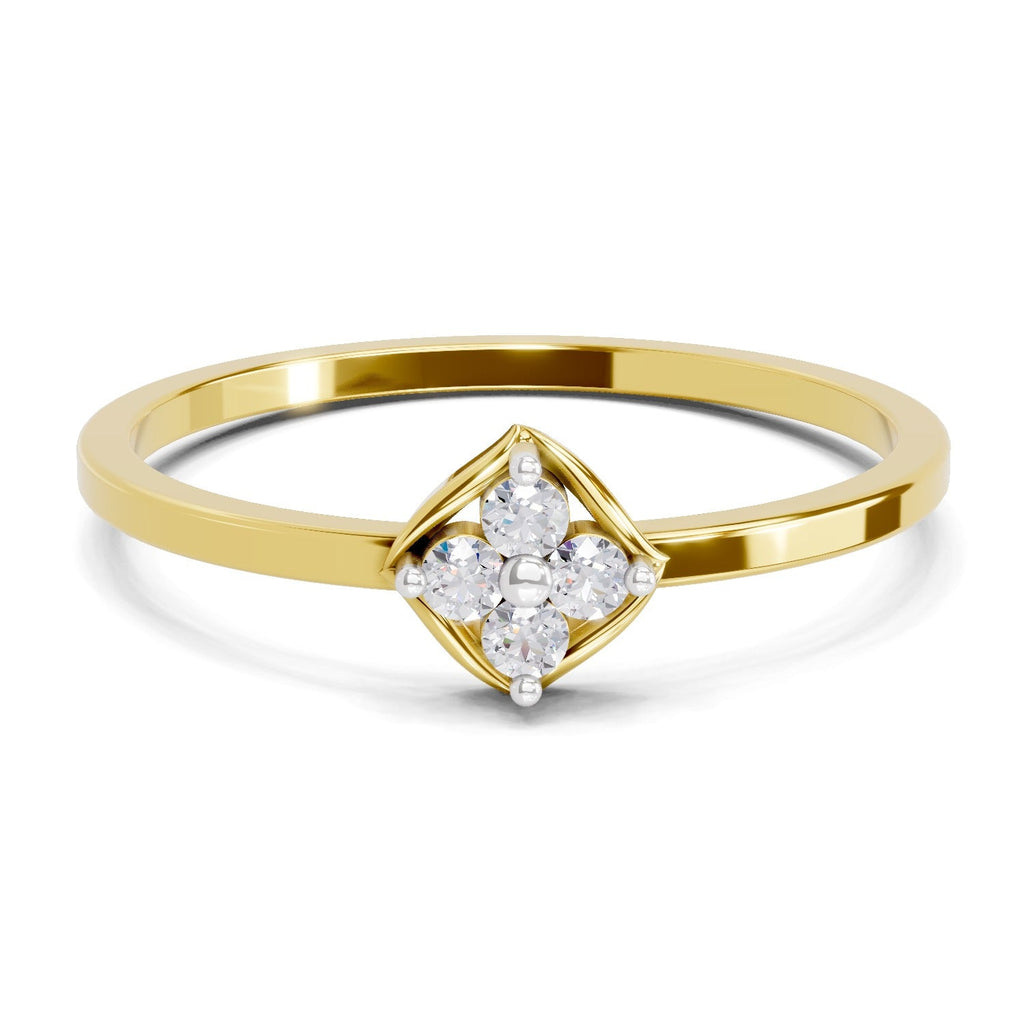 0.07 Ct Round Shape | 925 Sterling Silver Gold Plated Floral Ring