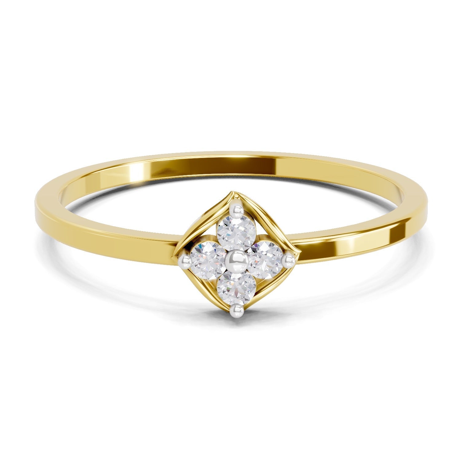 0.07 Ct Round Shape | 925 Sterling Silver Gold Plated Floral Ring