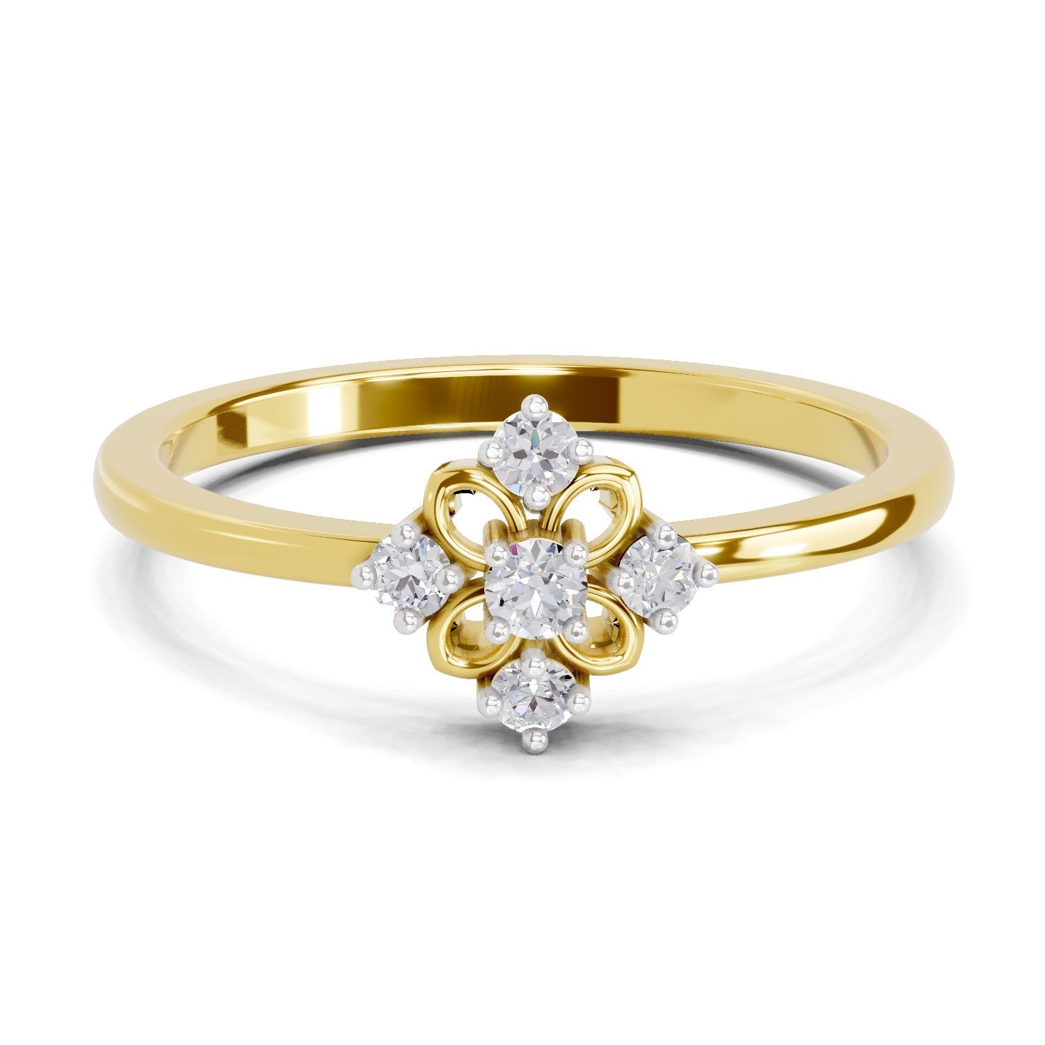 0.1 Ct Round Shape | 925 Sterling Silver Gold Plated Floral Ring
