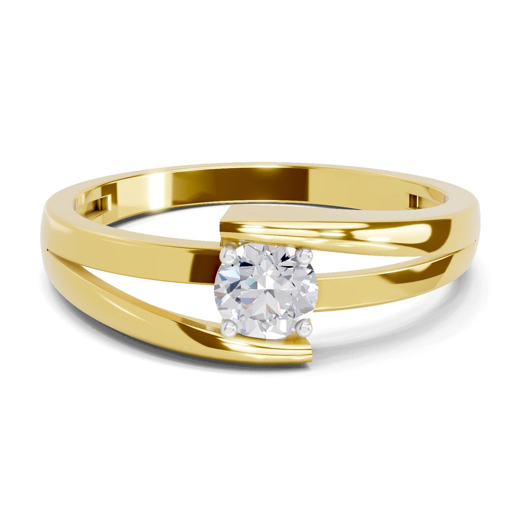 0.26 Ct Round Shape | 925 Sterling Silver Gold Plated Solitaire Ring