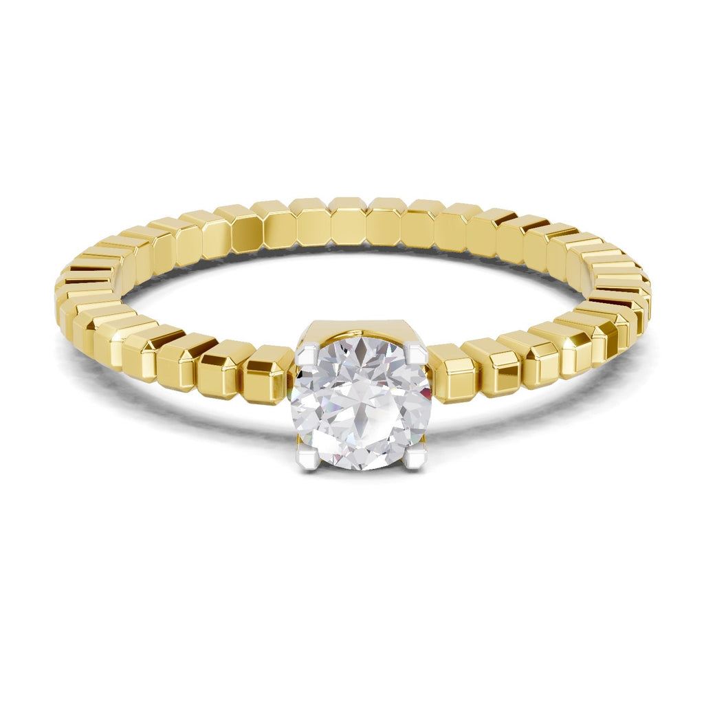 0.32 Ct Round Shape | 925 Sterling Silver Gold Plated Solitaire Ring