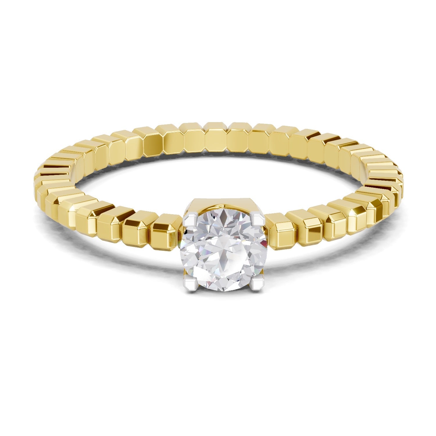 0.32 Ct Round Shape | 925 Sterling Silver Gold Plated Solitaire Ring