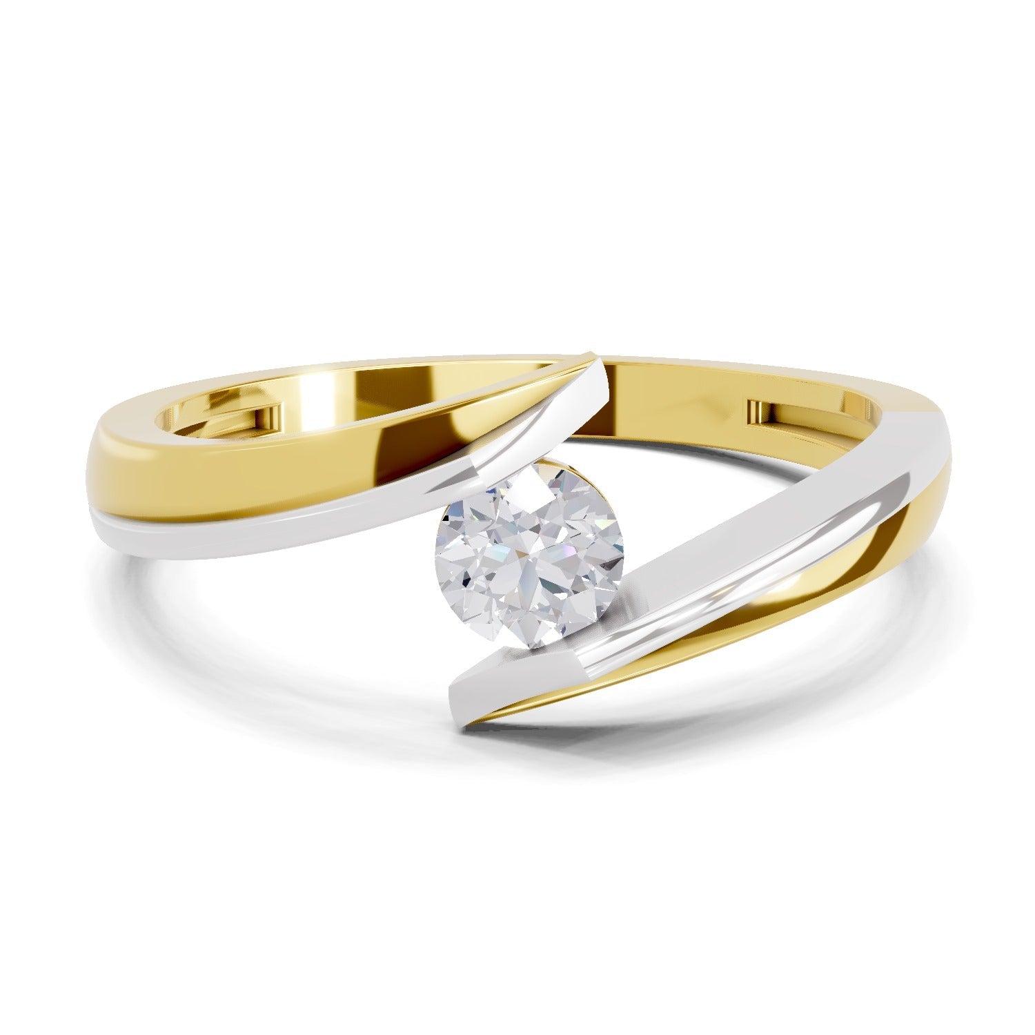 0.26 Ct Round Shape | 925 Sterling Silver Gold Plated Tension Set Solitaire Ring