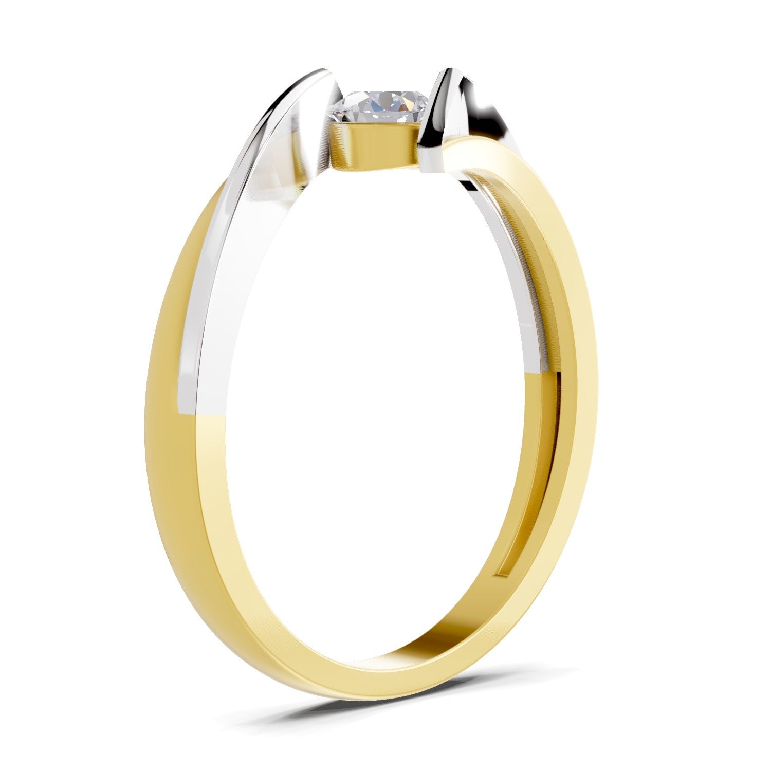 0.26 Ct Round Shape | 925 Sterling Silver Gold Plated Tension Set Solitaire Ring