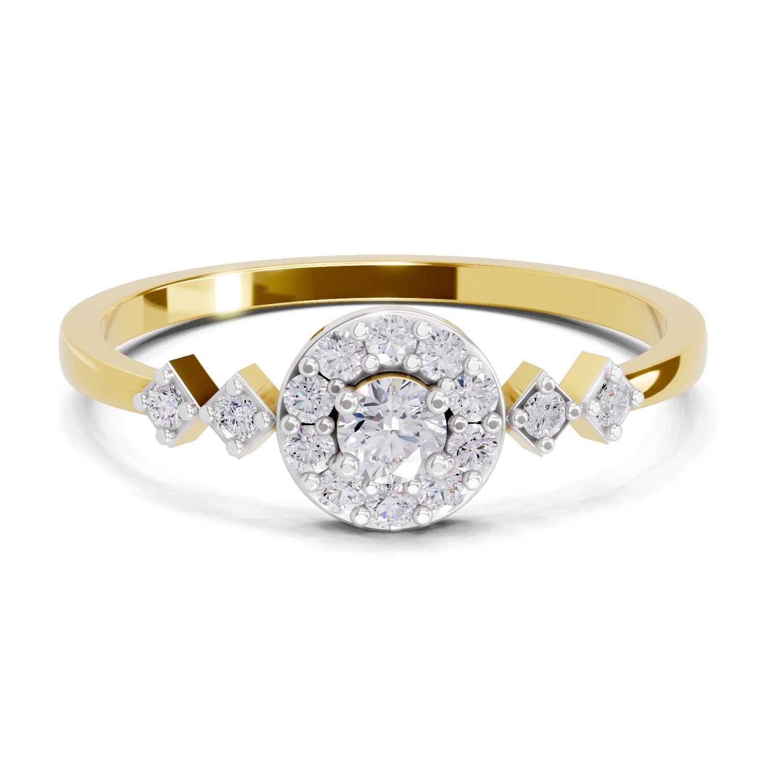 0.23 Ct Round Shape | 925 Sterling Silver Gold Plated Starlight Halo Ring