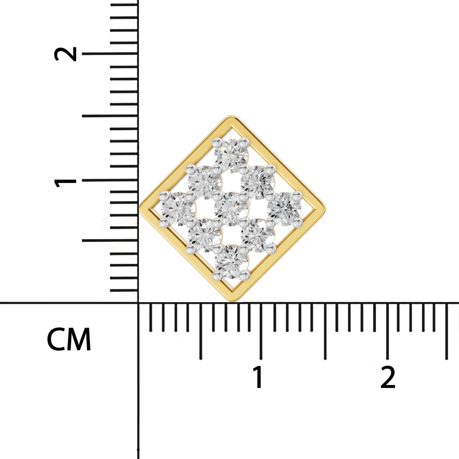 1 Carat Round Shape | 925 Sterling Silver Yellow Gold Plated Square Fashion Earrings