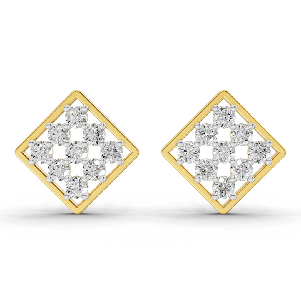 1 Carat Round Shape | 925 Sterling Silver Yellow Gold Plated Square Fashion Earrings