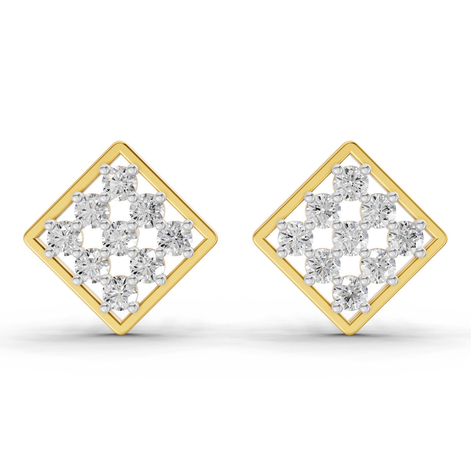 1 Carat Round Shape | 925 Sterling Silver Yellow Gold Plated Square Fashion Earrings