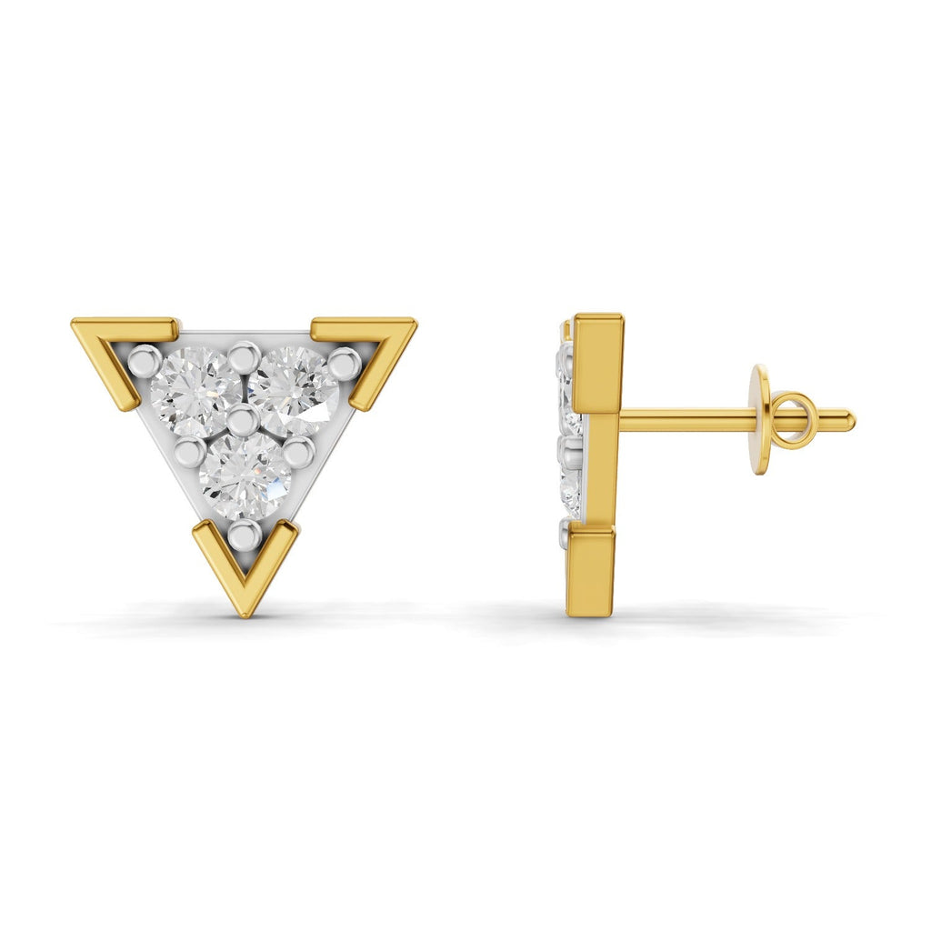 1 Carat Round Shape | 925 Sterling Silver Yellow Gold Plated Triangle Fashion Earrings