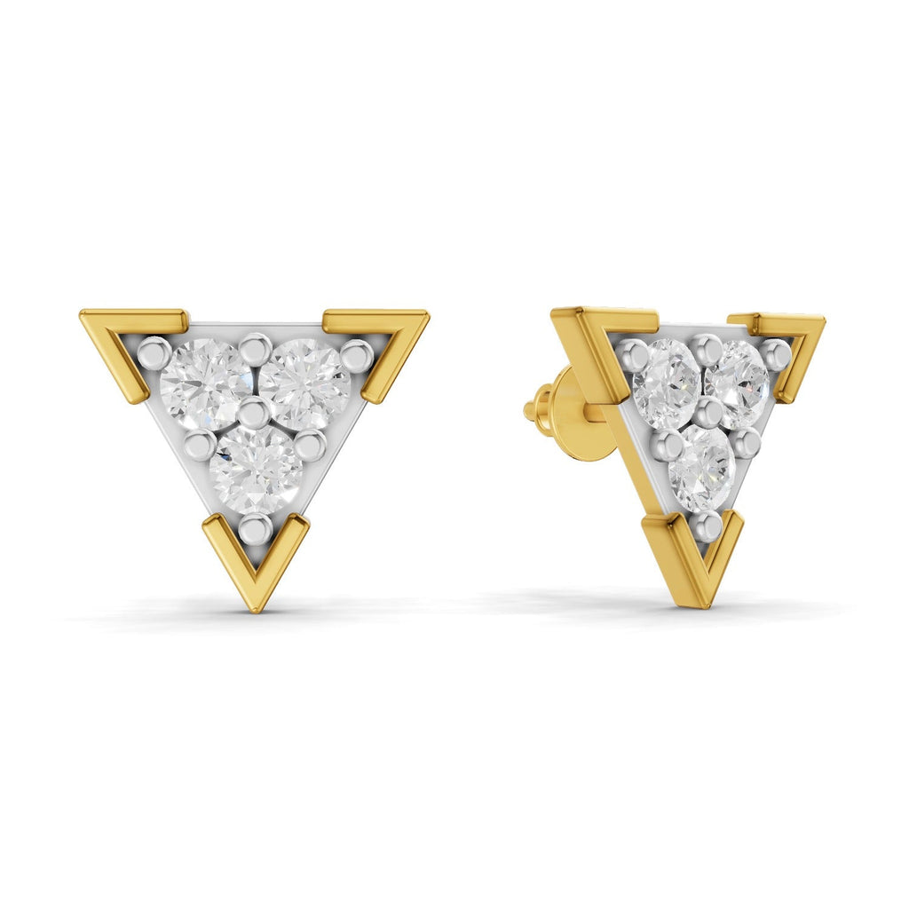 1 Carat Round Shape | 925 Sterling Silver Yellow Gold Plated Triangle Fashion Earrings