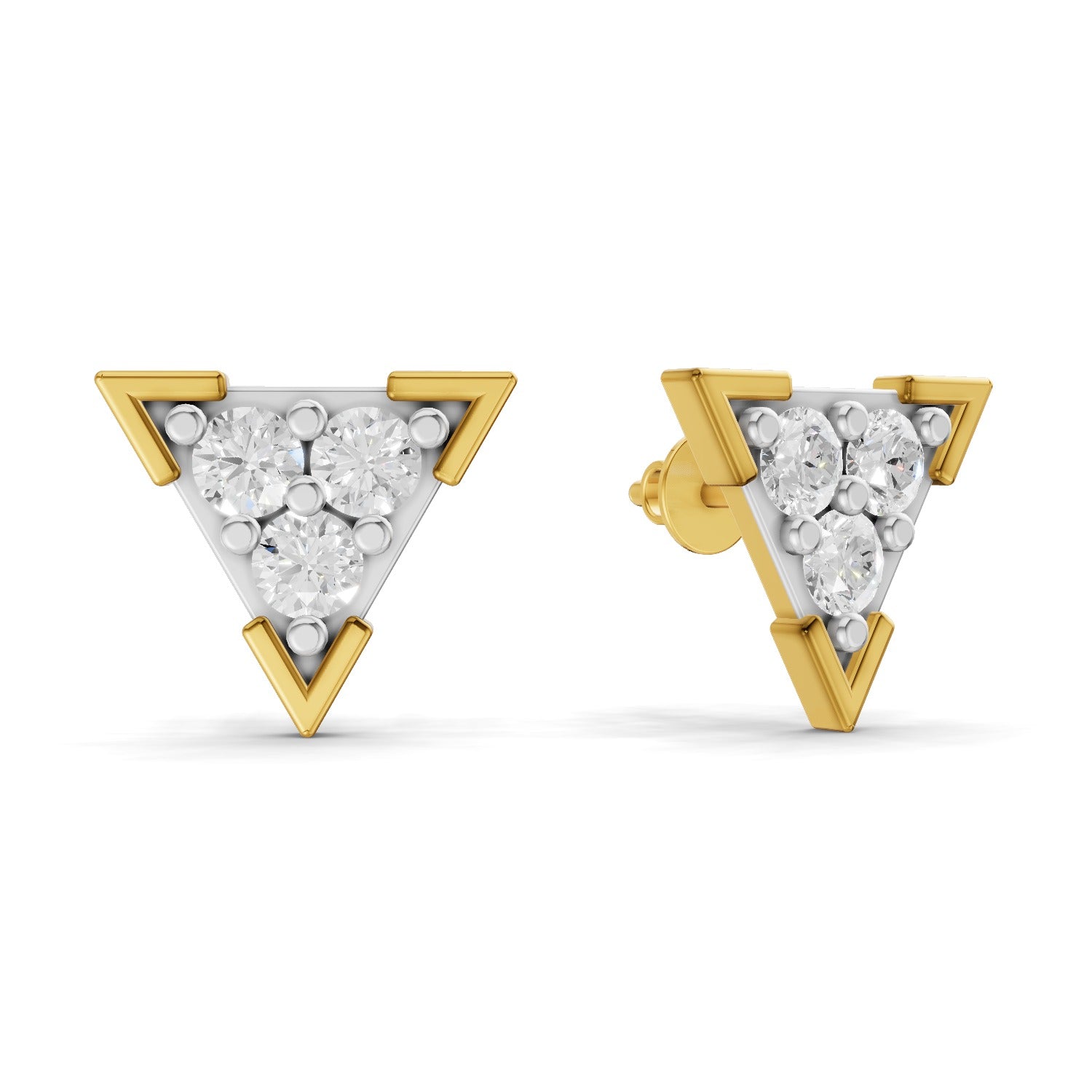 1 Carat Round Shape | 925 Sterling Silver Yellow Gold Plated Triangle Fashion Earrings