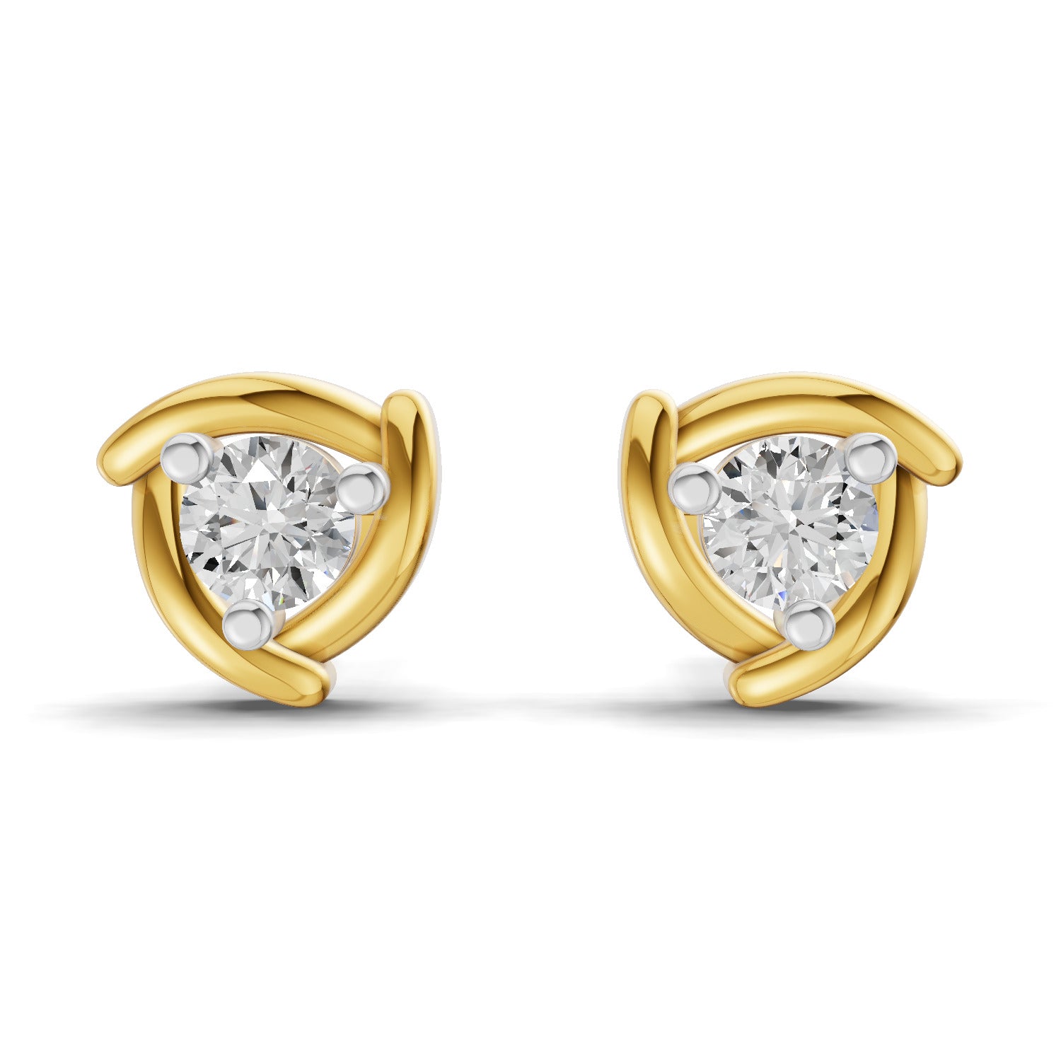 0.29 Carat Round Shape | 925 Sterling Silver Yellow Gold Plated Fashion Stud Earrings