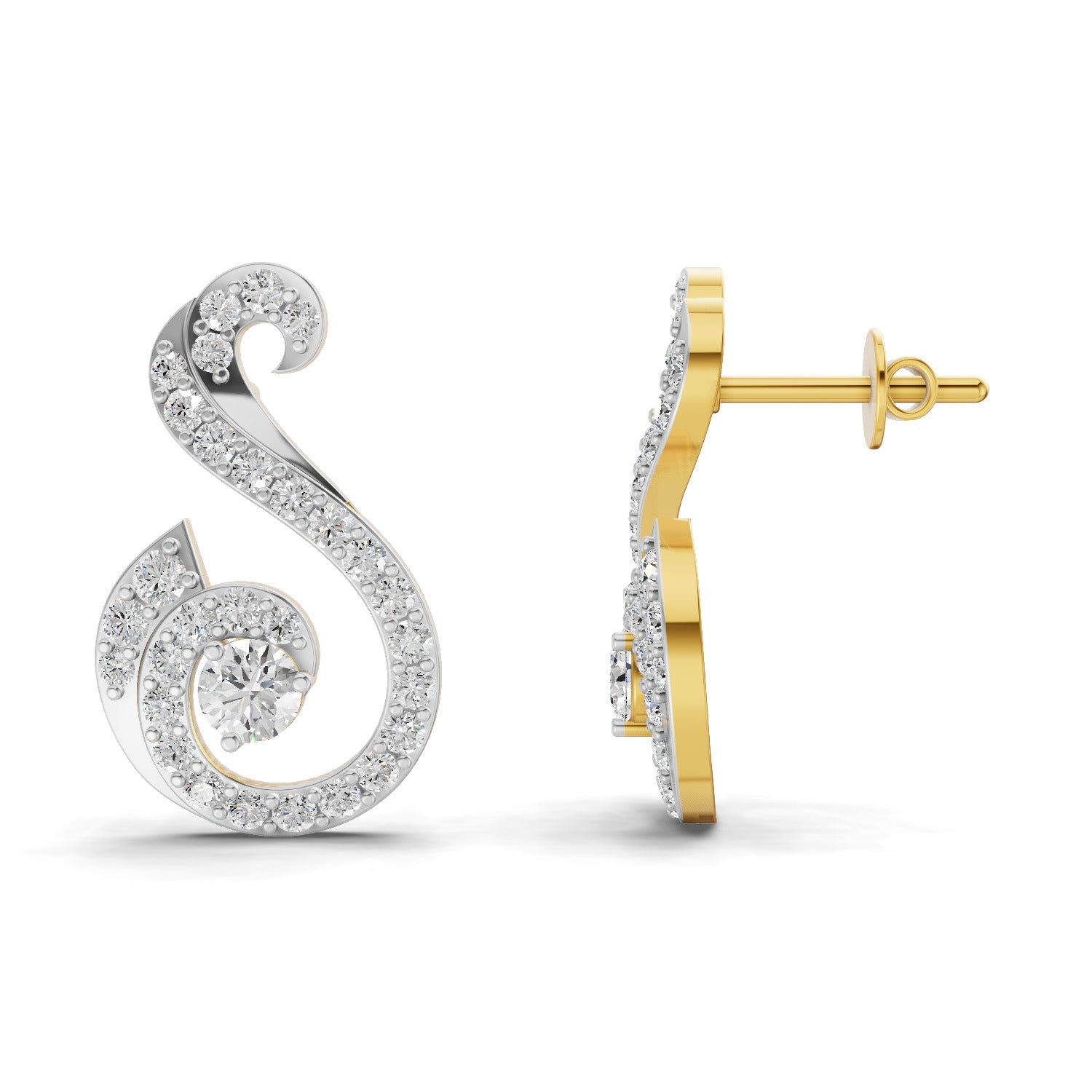 1.13 Carat Round Shape | 925 Sterling Silver Yellow Gold Plated Swirl Fashion Earrings