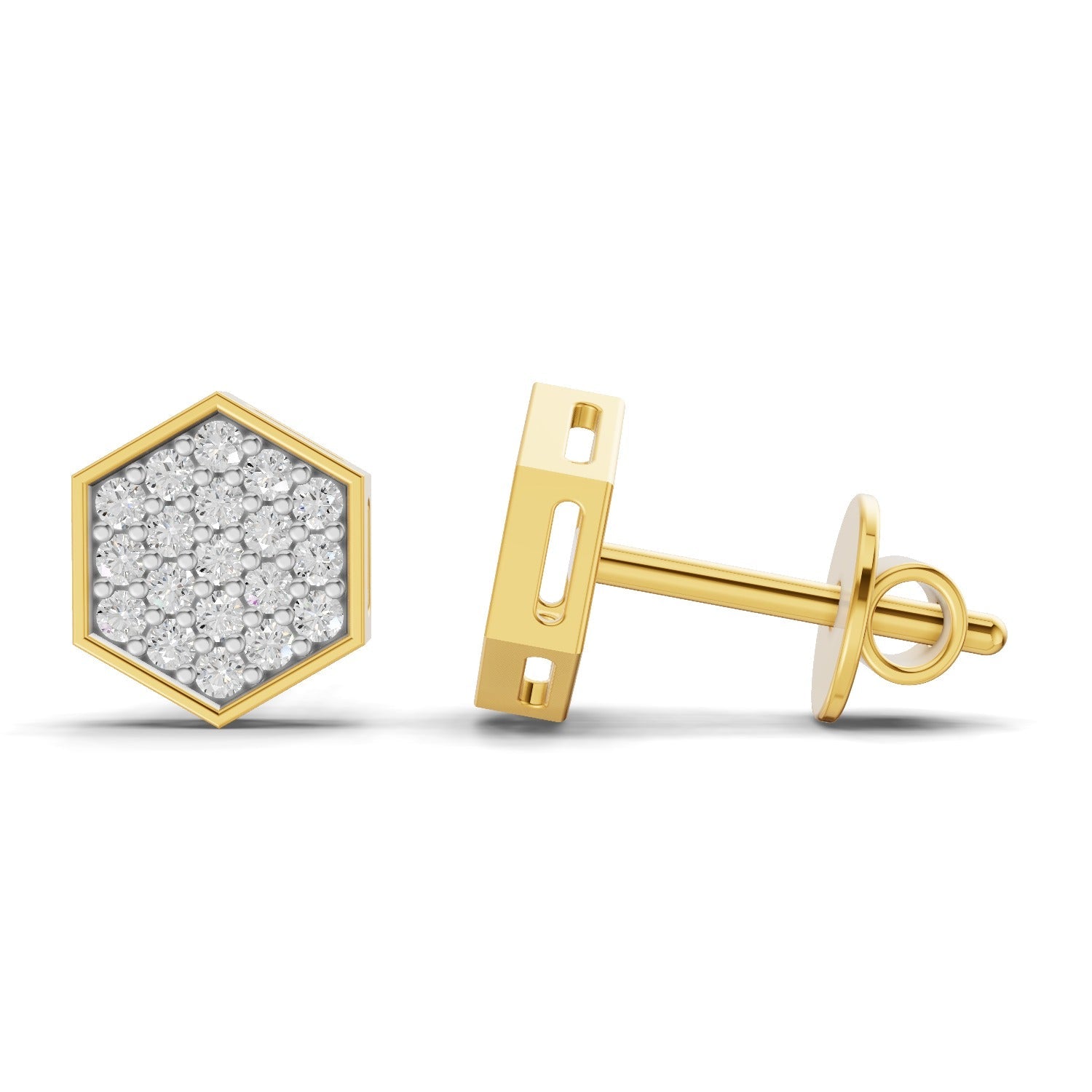 0.3 Carat Round Shape | 925 Sterling Silver Yellow Gold Plated Hexagon Cluster Earrings