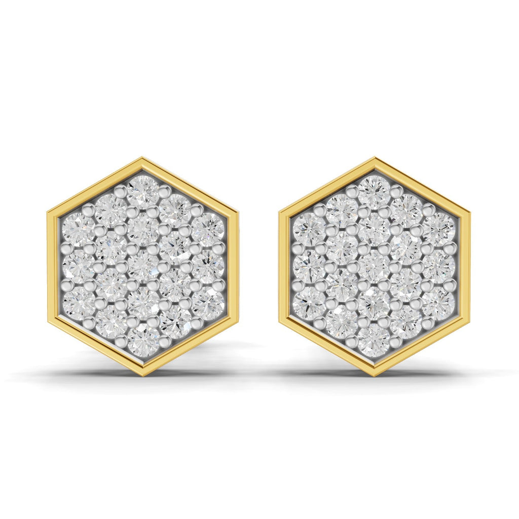 0.3 Carat Round Shape | 925 Sterling Silver Yellow Gold Plated Hexagon Cluster Earrings