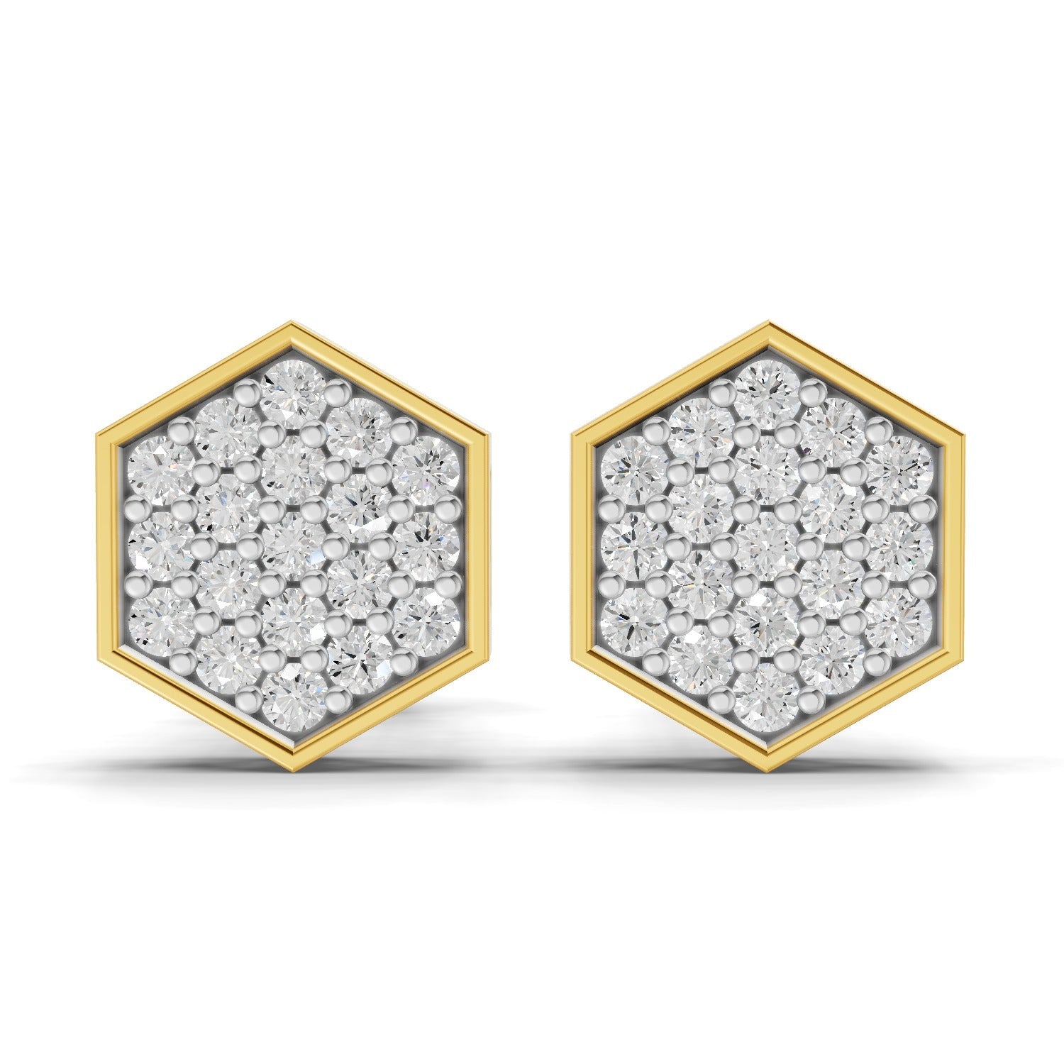 0.3 Carat Round Shape | 925 Sterling Silver Yellow Gold Plated Hexagon Cluster Earrings
