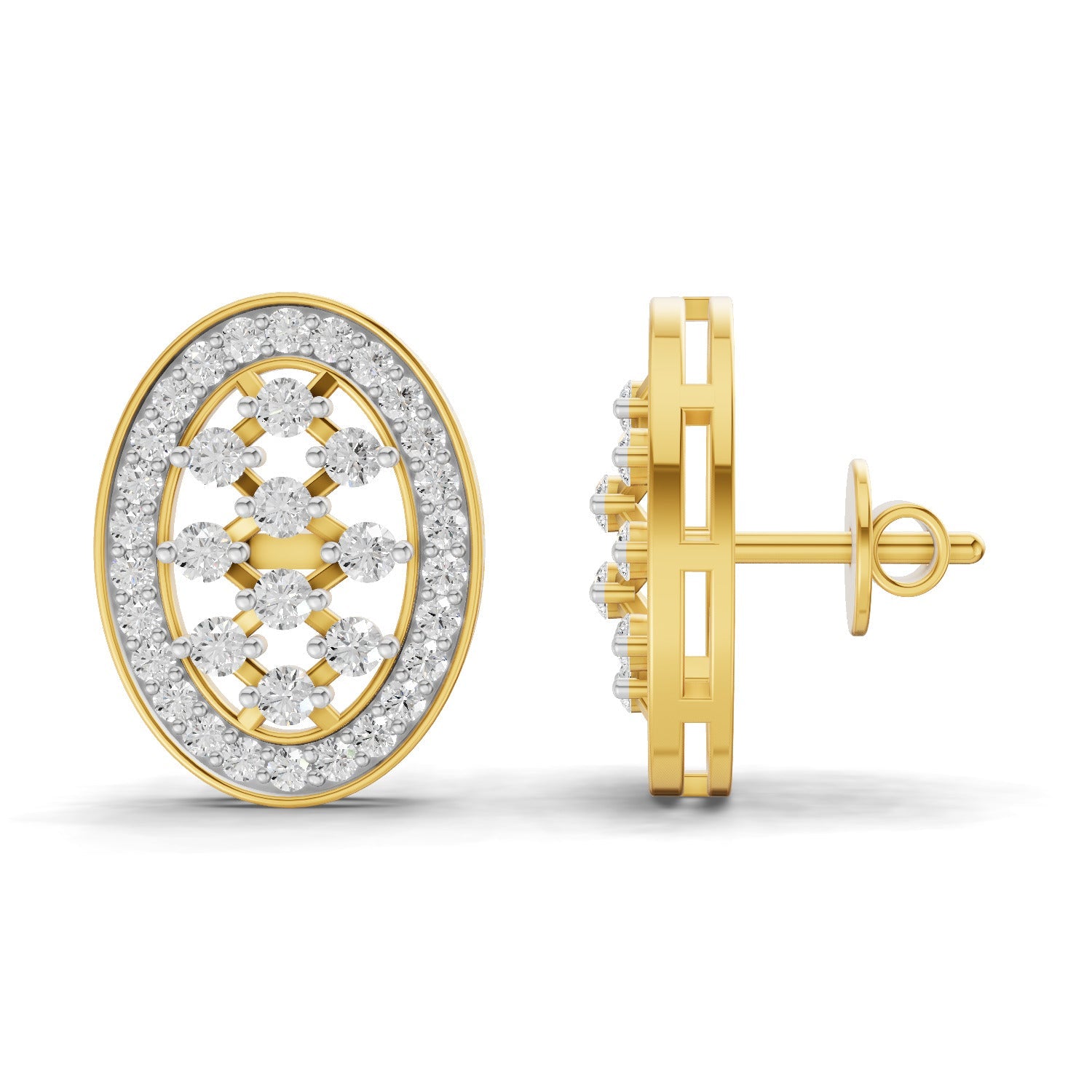 1.12 Carat Round Shape | 925 Sterling Silver Yellow Gold Plated Oval Fashion Earrings