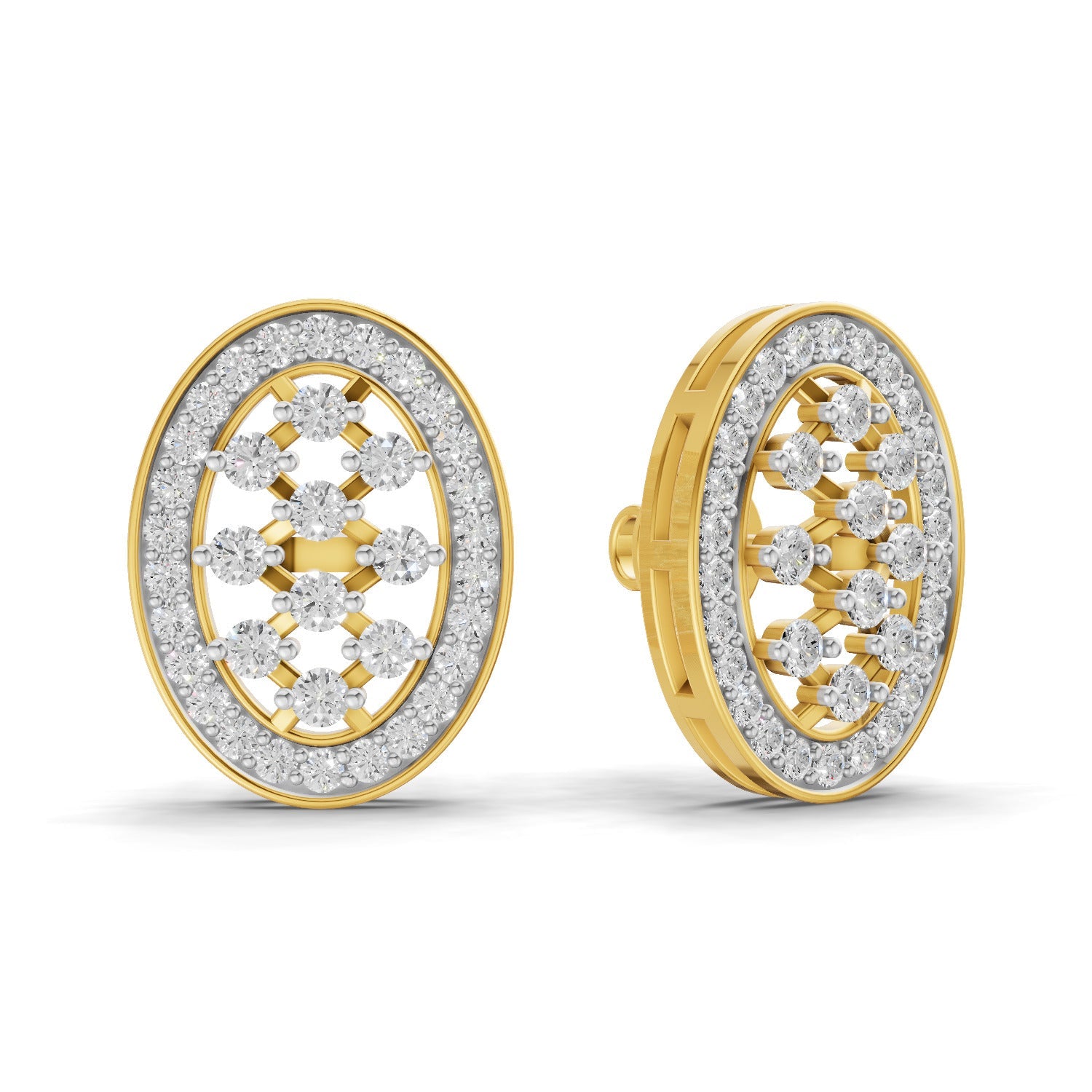 1.12 Carat Round Shape | 925 Sterling Silver Yellow Gold Plated Oval Fashion Earrings