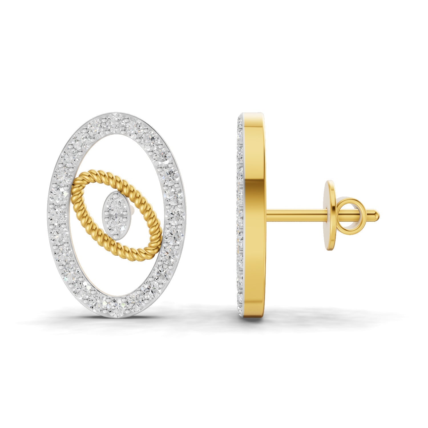 0.62 Carat Round Shape | 925 Sterling Silver Yellow Gold Plated Oval Fashion Earrings