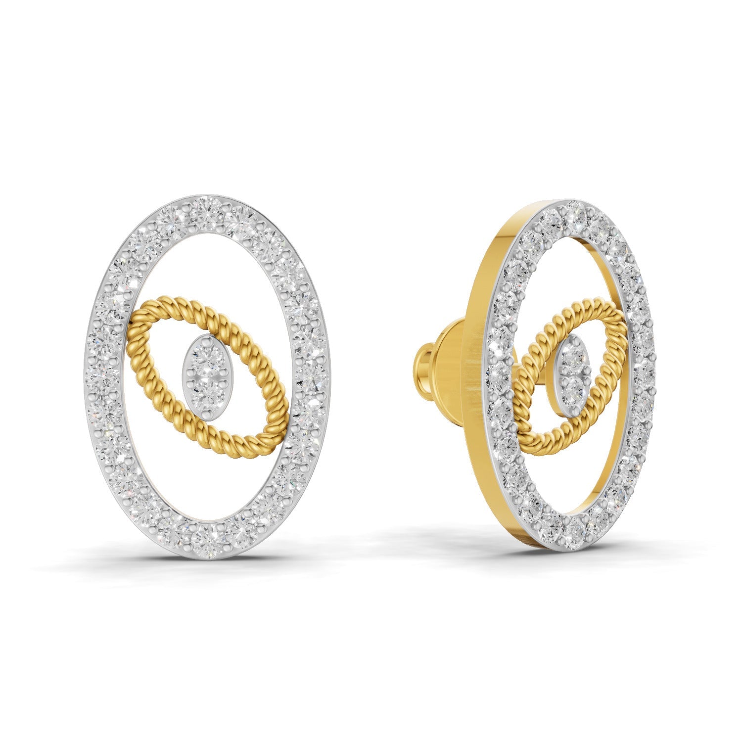 0.62 Carat Round Shape | 925 Sterling Silver Yellow Gold Plated Oval Fashion Earrings