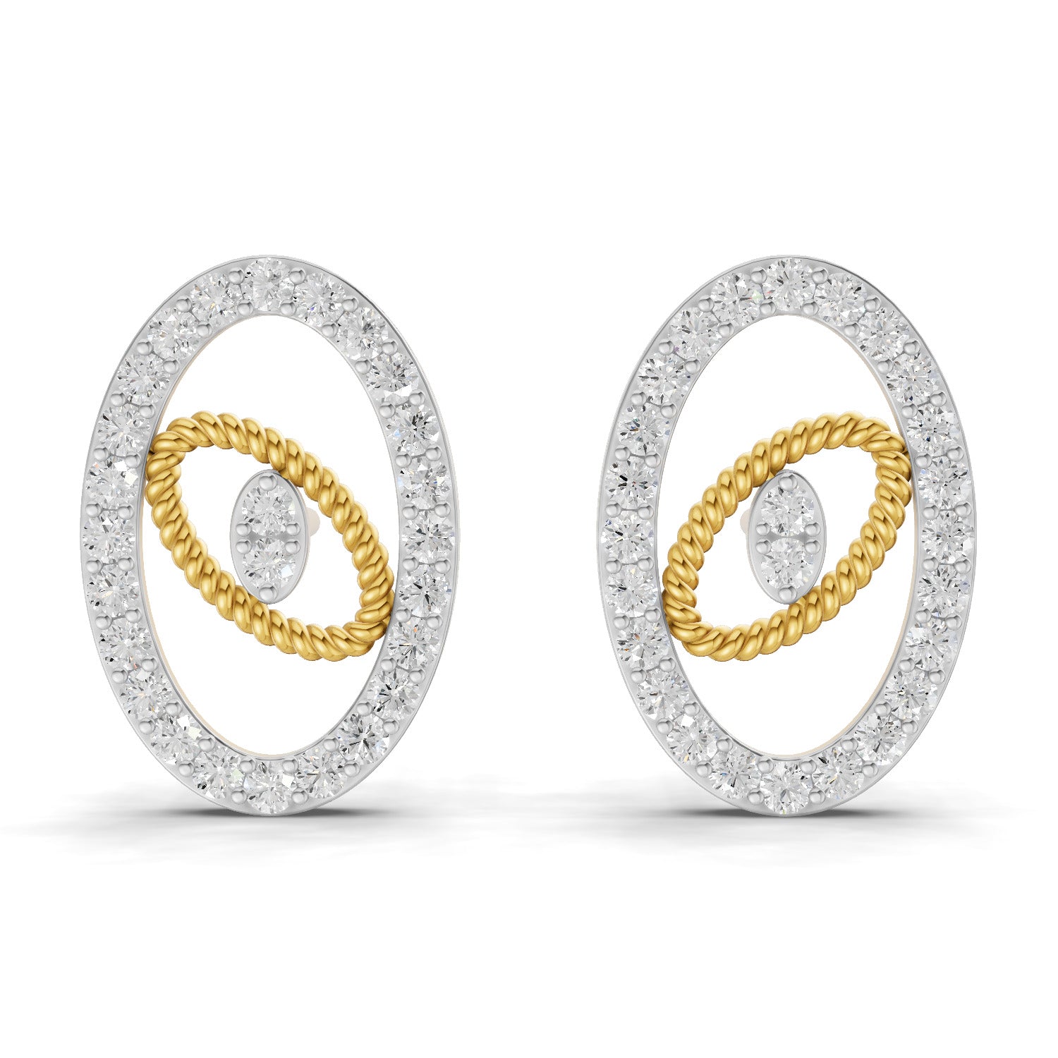0.62 Carat Round Shape | 925 Sterling Silver Yellow Gold Plated Oval Fashion Earrings