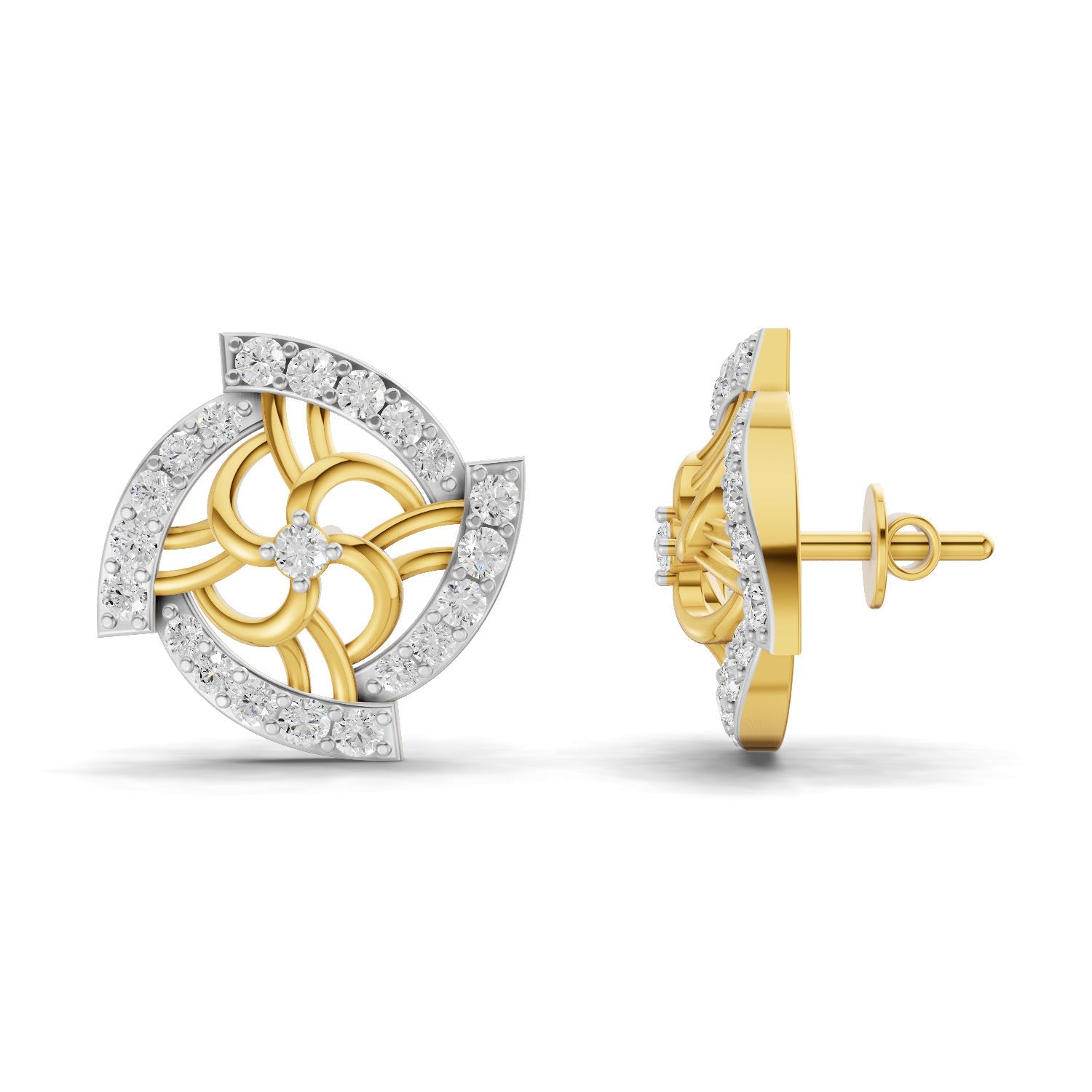 0.78 Carat Round Shape | 925 Sterling Silver Yellow Gold Plated Fashion Earrings