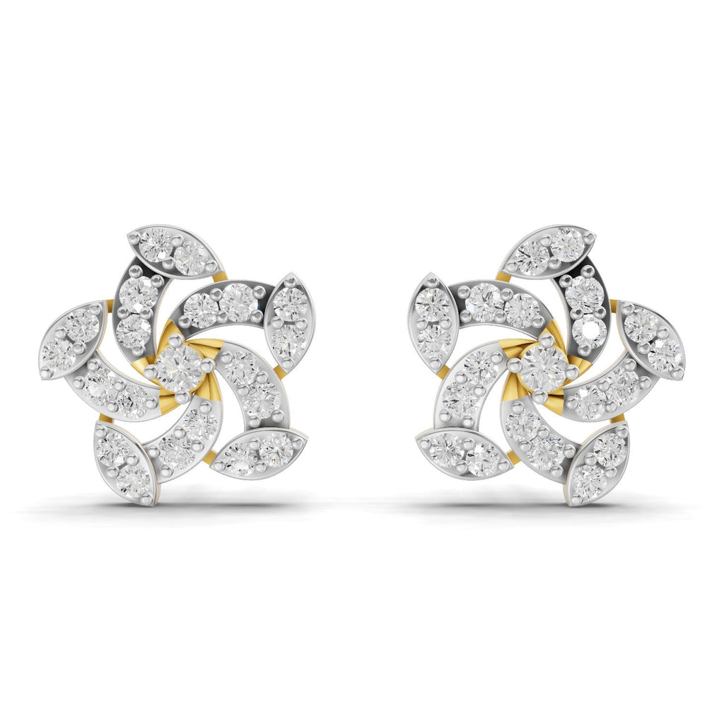 0.67 Carat Round Shape | 925 Sterling Silver Yellow Gold Plated Floral Earrings