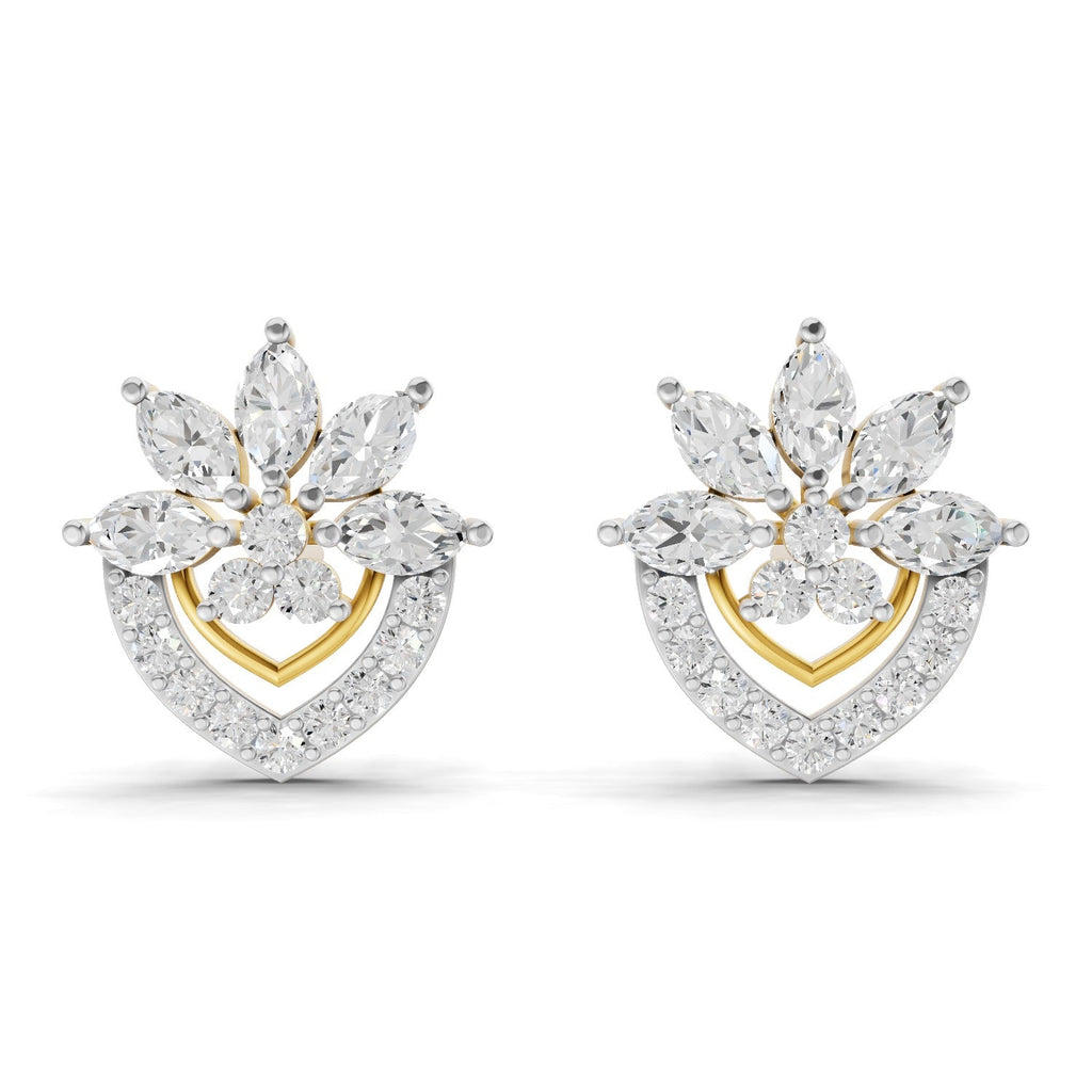 1.53 Carat Round & Marquise Shape | 925 Sterling Silver Yellow Gold Plated Floral Earrings