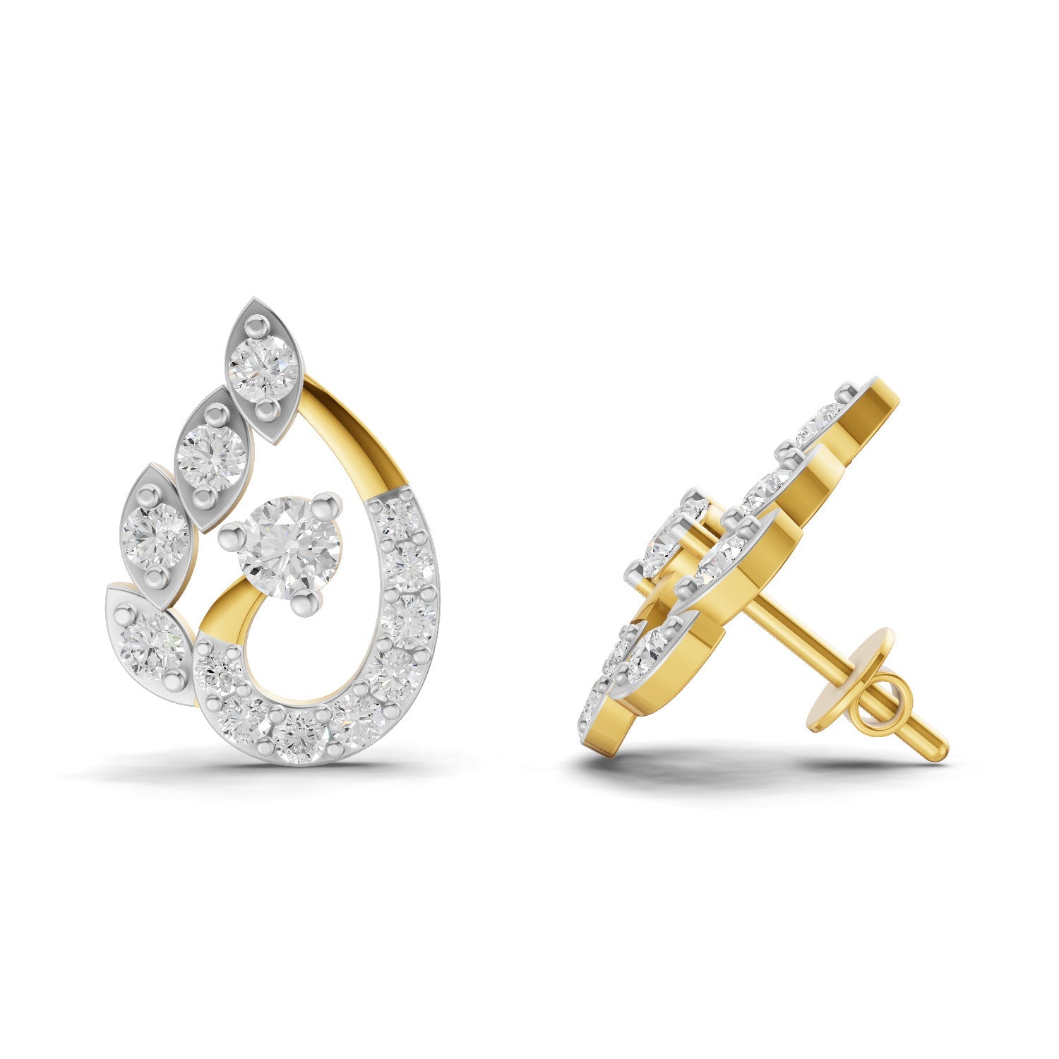 0.87 Carat Round Shape | 925 Sterling Silver Yellow Gold Plated Fashion Earrings
