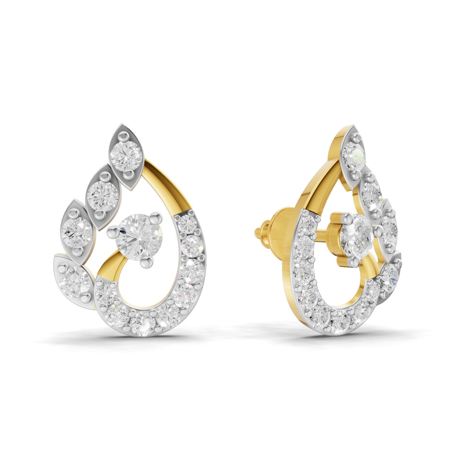0.87 Carat Round Shape | 925 Sterling Silver Yellow Gold Plated Fashion Earrings
