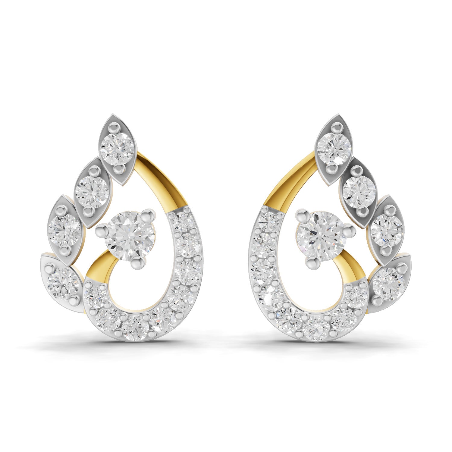 0.87 Carat Round Shape | 925 Sterling Silver Yellow Gold Plated Fashion Earrings