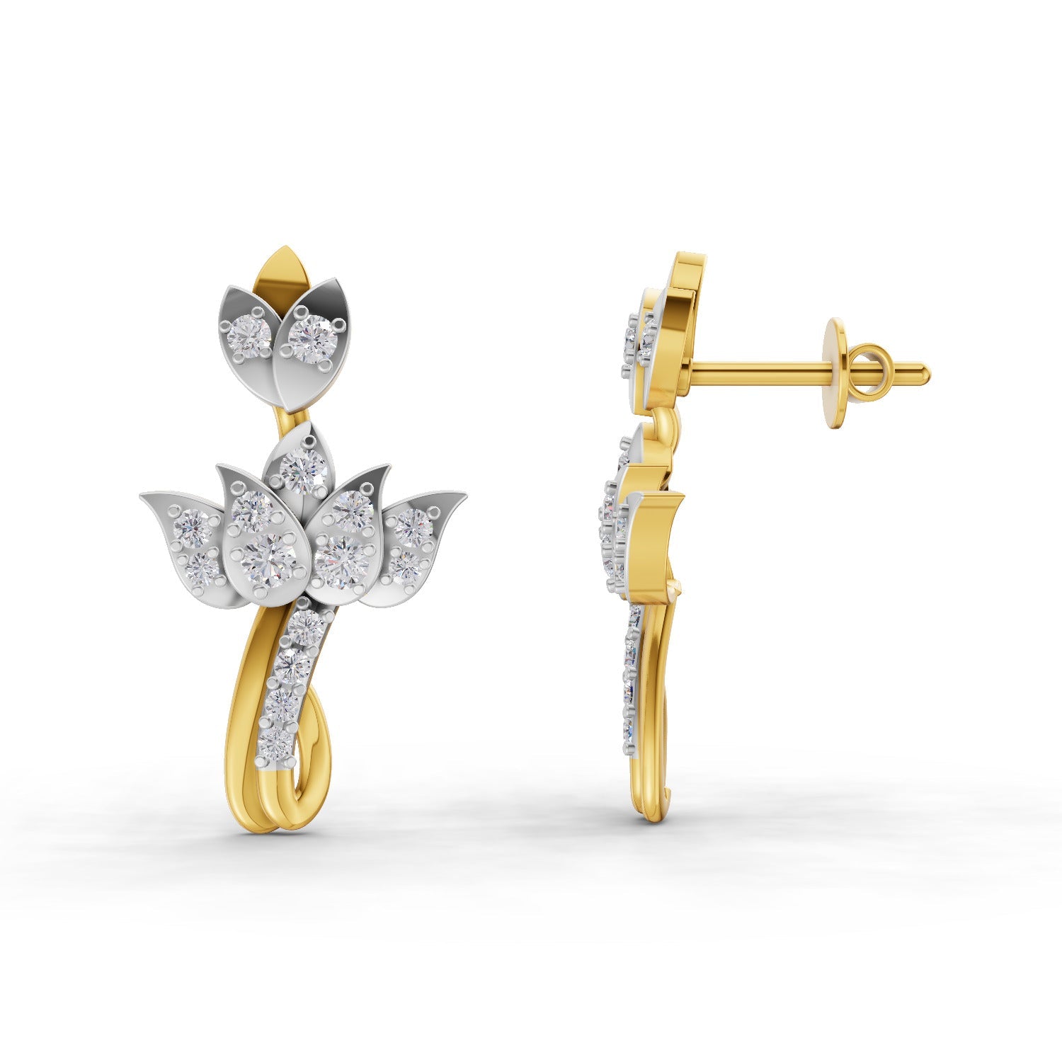 0.56 Round Shape| 925 Sterling Silver Gold Plated Lotus Stud Earrings