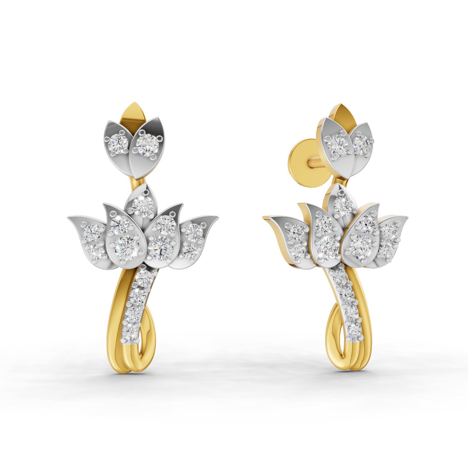0.56 Round Shape| 925 Sterling Silver Gold Plated Lotus Stud Earrings