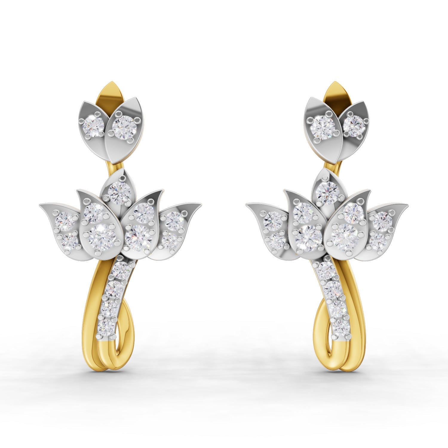 0.56 Round Shape| 925 Sterling Silver Gold Plated Lotus Stud Earrings