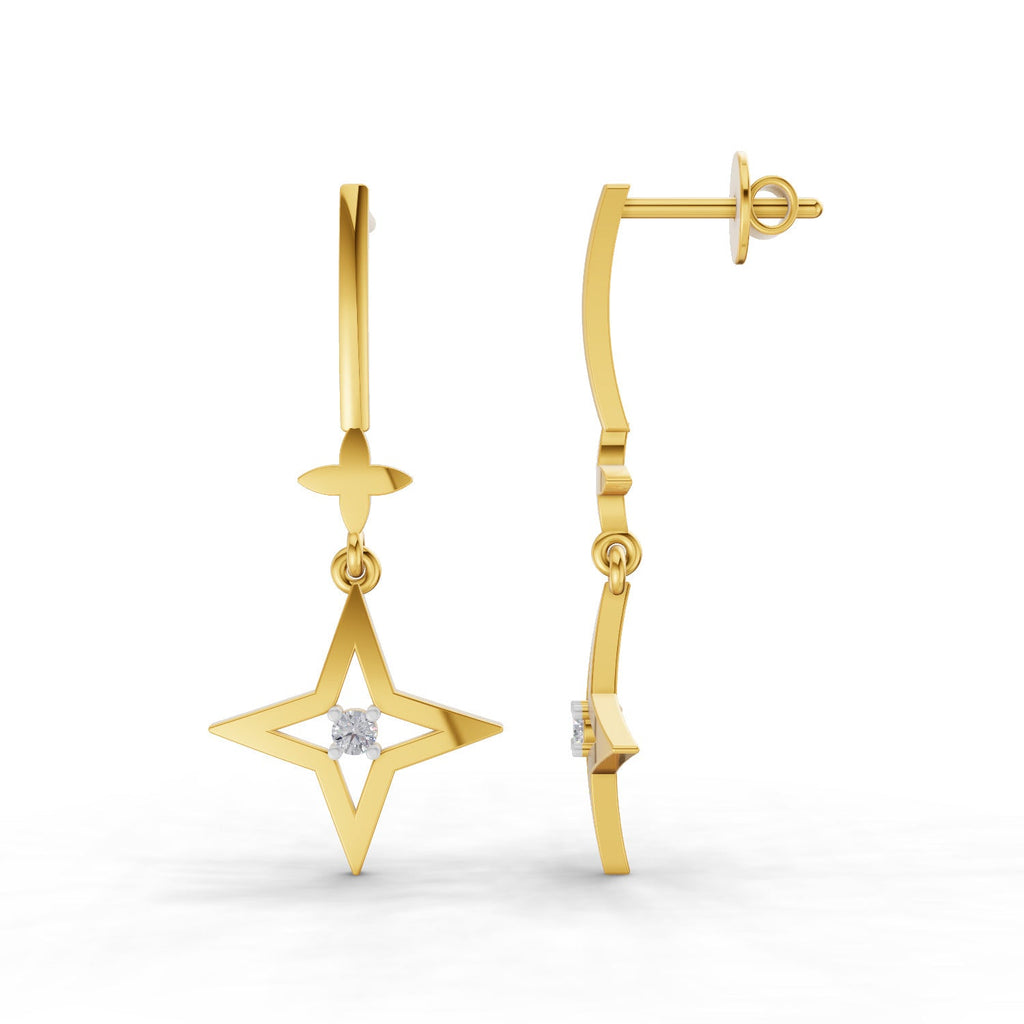 0.07 Round Shape| 925 Sterling Silver Gold Plated Star Drop Earrings