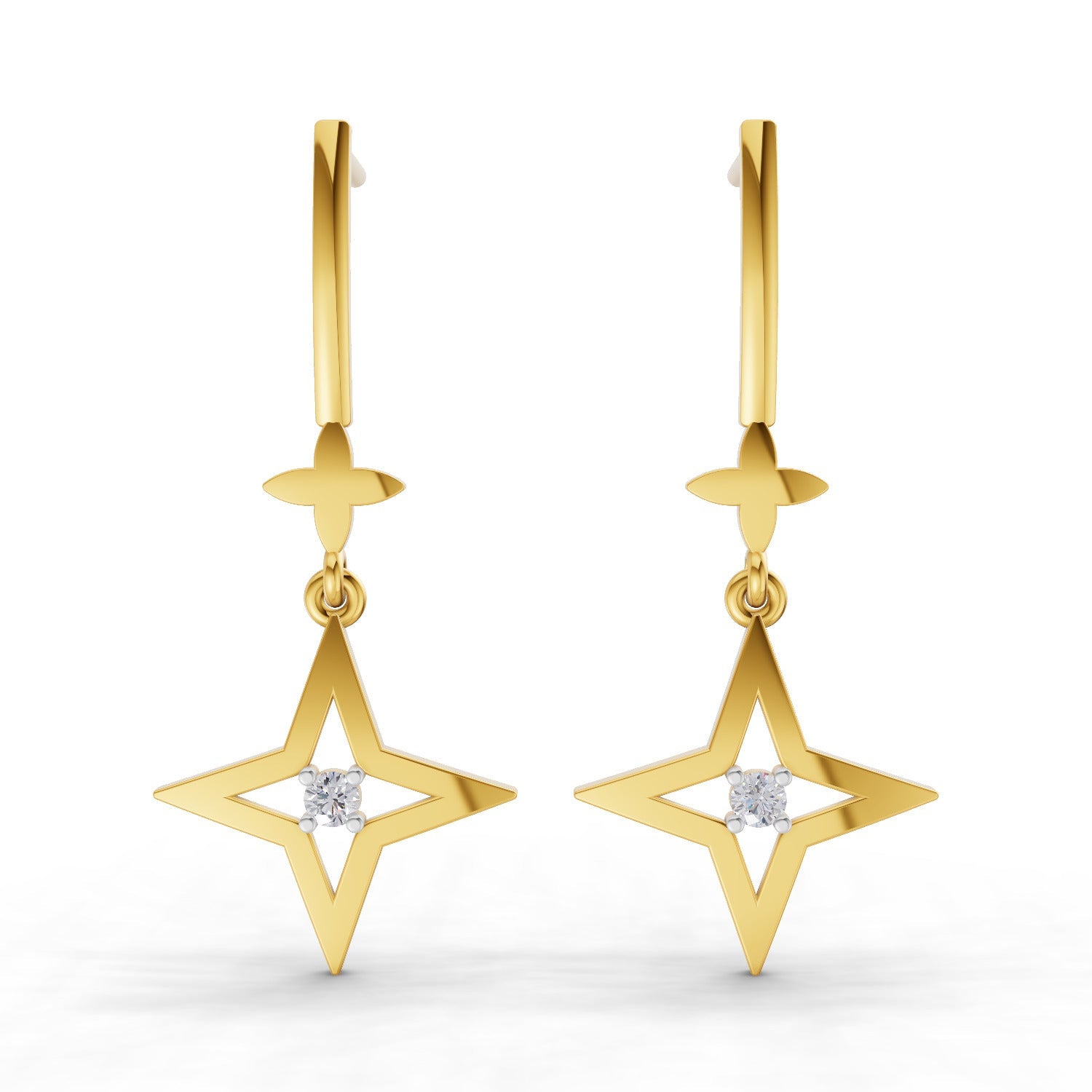 0.07 Round Shape| 925 Sterling Silver Gold Plated Star Drop Earrings