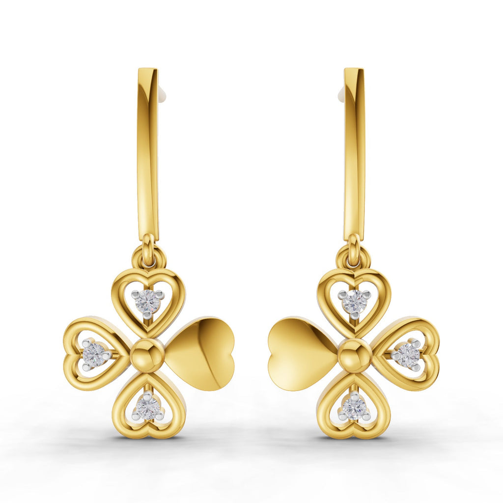0.08 Round Shape| 925 Sterling Silver Gold Plated Floral Drop Earrings