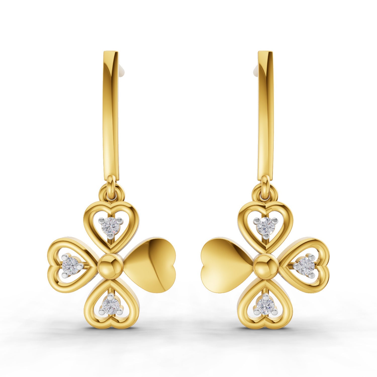 0.08 Round Shape| 925 Sterling Silver Gold Plated Floral Drop Earrings